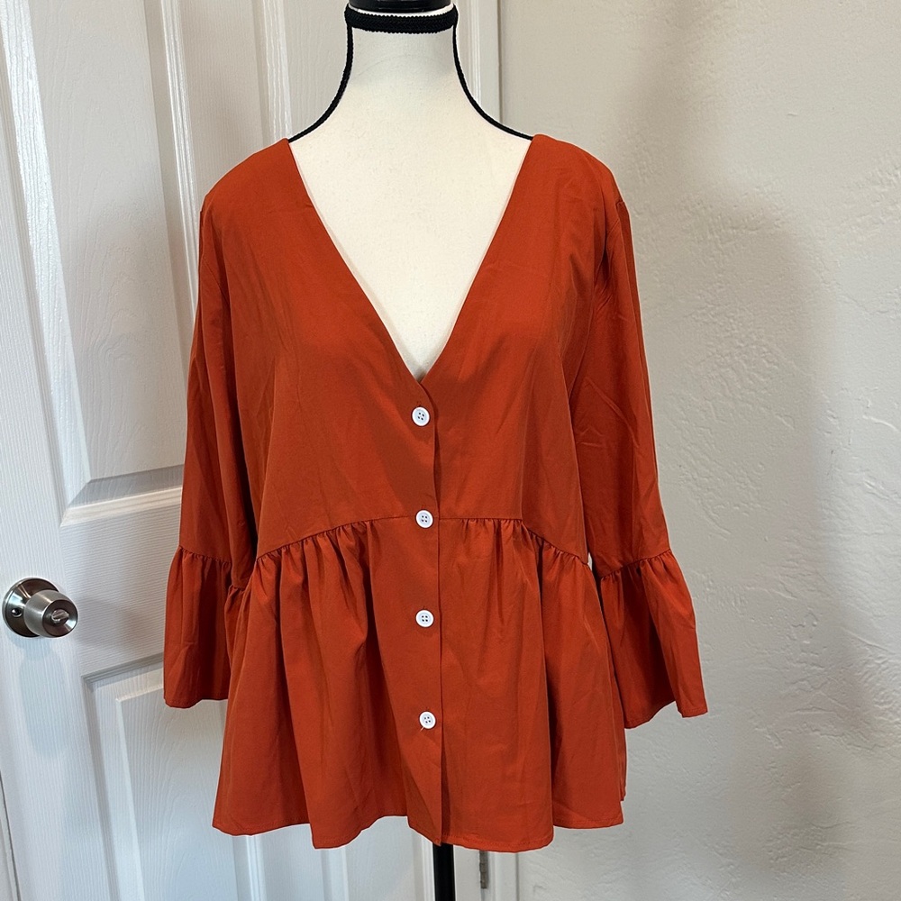 Women's Rust Button-Down Top